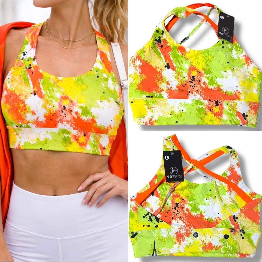 90 Degree By Reflex | NWT Girls Neon Splatter Print Sports Bra (size L)
